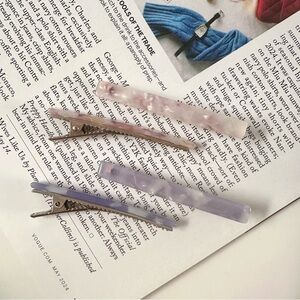 2 Pairs Marble Resin Barrette Clips Set // Pink & Lilac